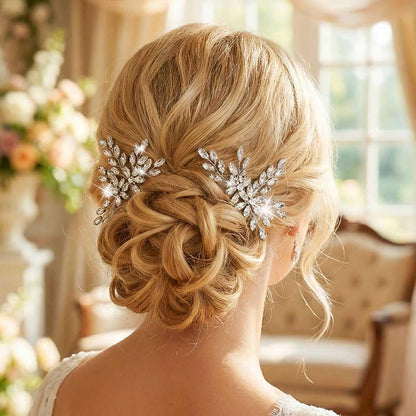 Silver Rhinestone Hair Pins Crystal Hair Clips Bridal Wedding Hair Accessories for Brides and Women Pack of 2 (A-Silver)