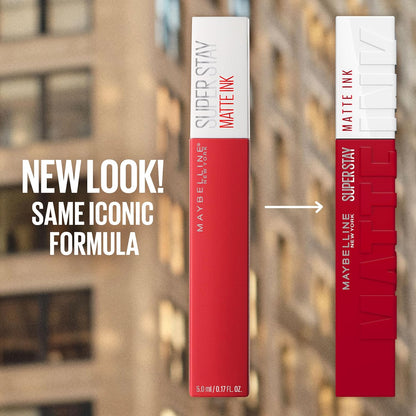 Maybelline Super Stay Matte Ink Liquid Lipstick Makeup, Long Lasting High Impact Color, up to 16H Wear, Exhilarator, Ruby Red, 1 Count, Packaging May Vary