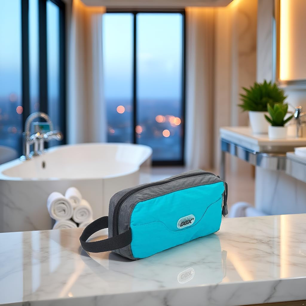 Travel Small Toiletry Bag for Men Nylon Dopp Kit Medicine Bag Travel Organizer Pouch Shave Kits for Teens Toiletry Essentials Bathroom Compact (Turquoise, 9.8 * 4.3 * 3.3 Inches)