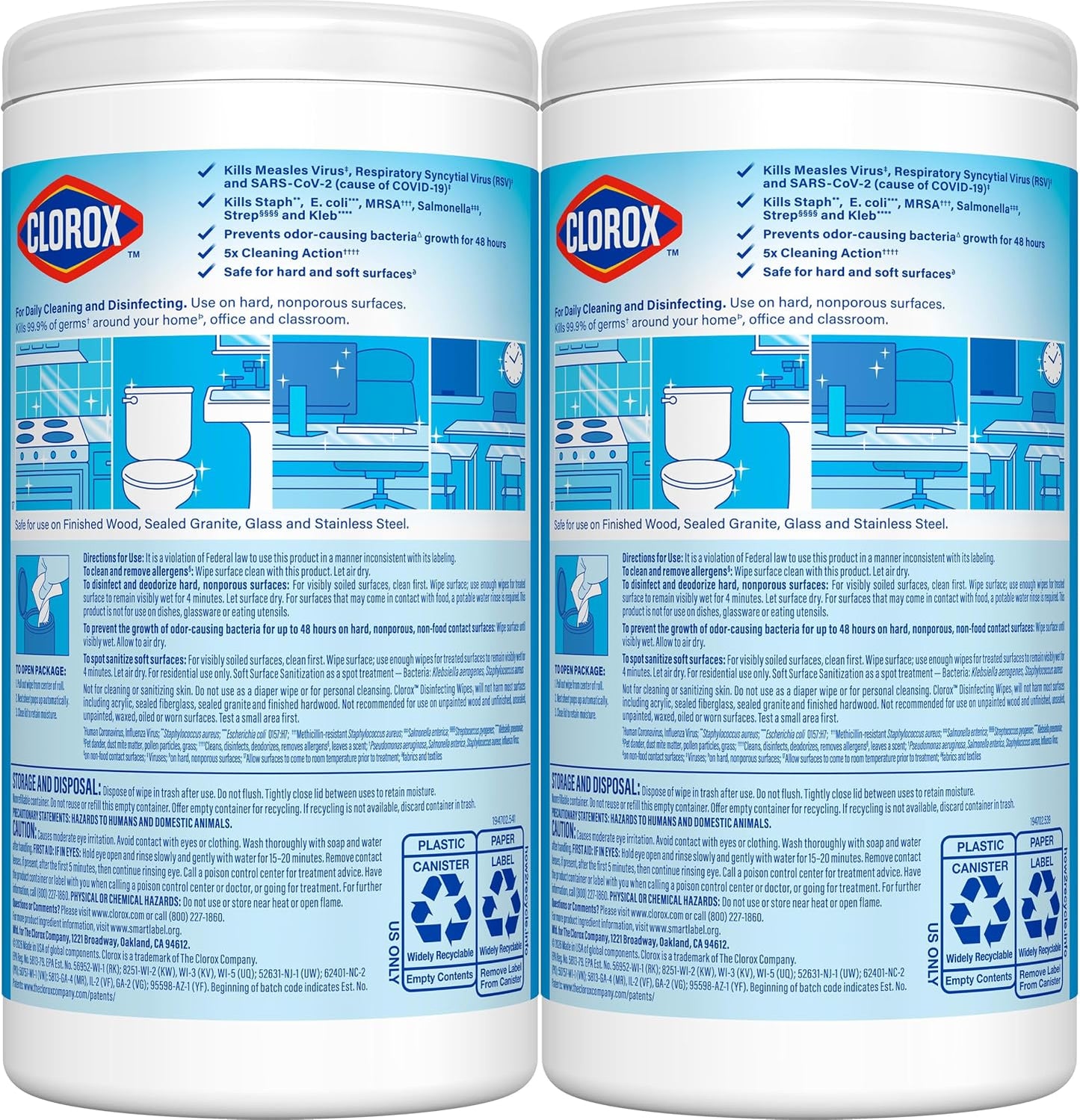 Disinfecting Cleaning Wipes for Spring Cleaning & Allergy Season, Bleach Free, Fresh Scent and Crisp Lemon, 75 Count Each, Pack of 2
