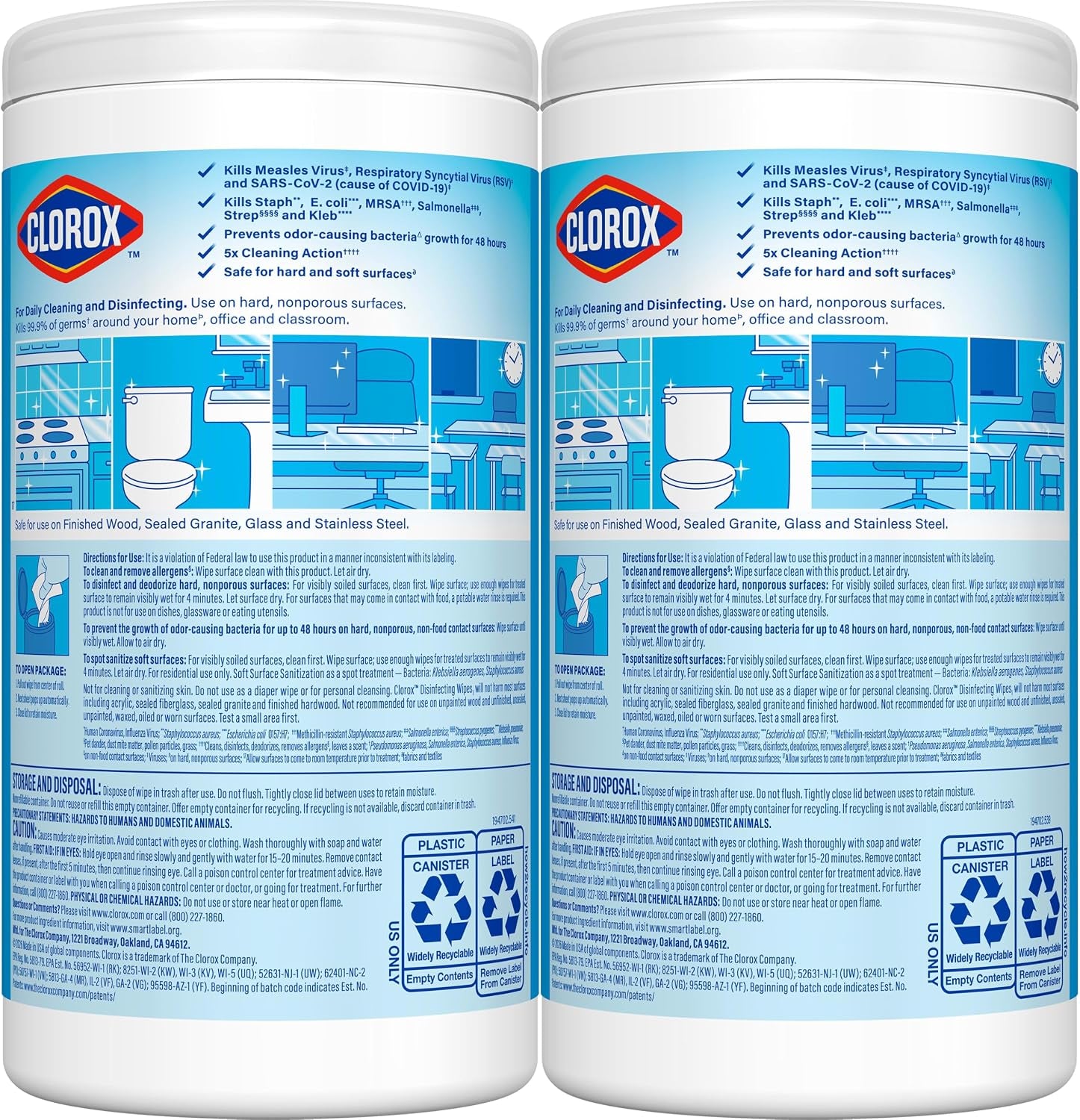 Disinfecting Cleaning Wipes for Spring Cleaning & Allergy Season, Bleach Free, Fresh Scent and Crisp Lemon, 75 Count Each, Pack of 2