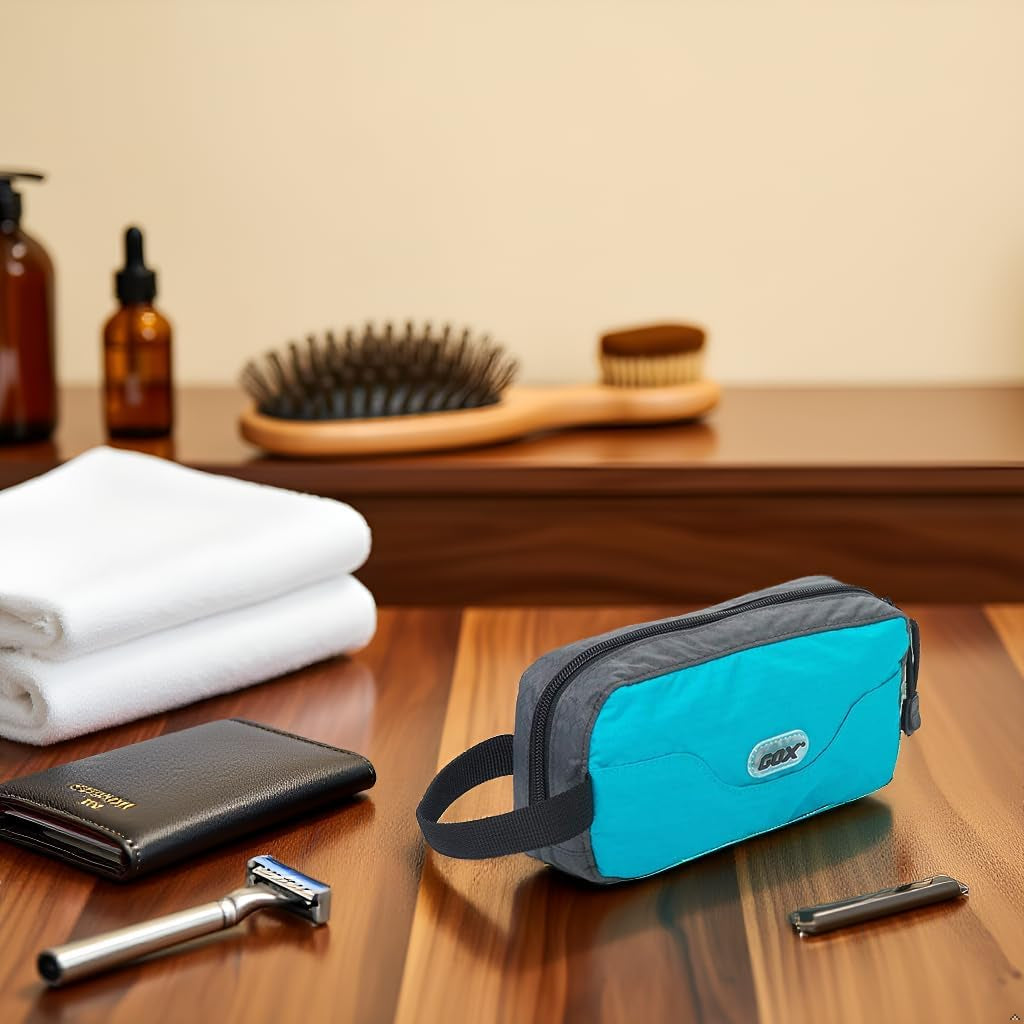 Travel Small Toiletry Bag for Men Nylon Dopp Kit Medicine Bag Travel Organizer Pouch Shave Kits for Teens Toiletry Essentials Bathroom Compact (Turquoise, 9.8 * 4.3 * 3.3 Inches)