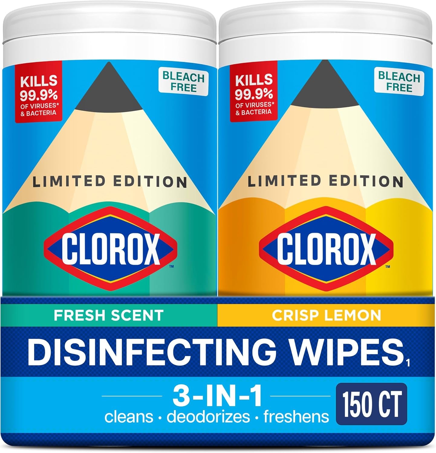 Disinfecting Cleaning Wipes for Spring Cleaning & Allergy Season, Bleach Free, Fresh Scent and Crisp Lemon, 75 Count Each, Pack of 2