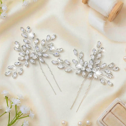 Silver Rhinestone Hair Pins Crystal Hair Clips Bridal Wedding Hair Accessories for Brides and Women Pack of 2 (A-Silver)