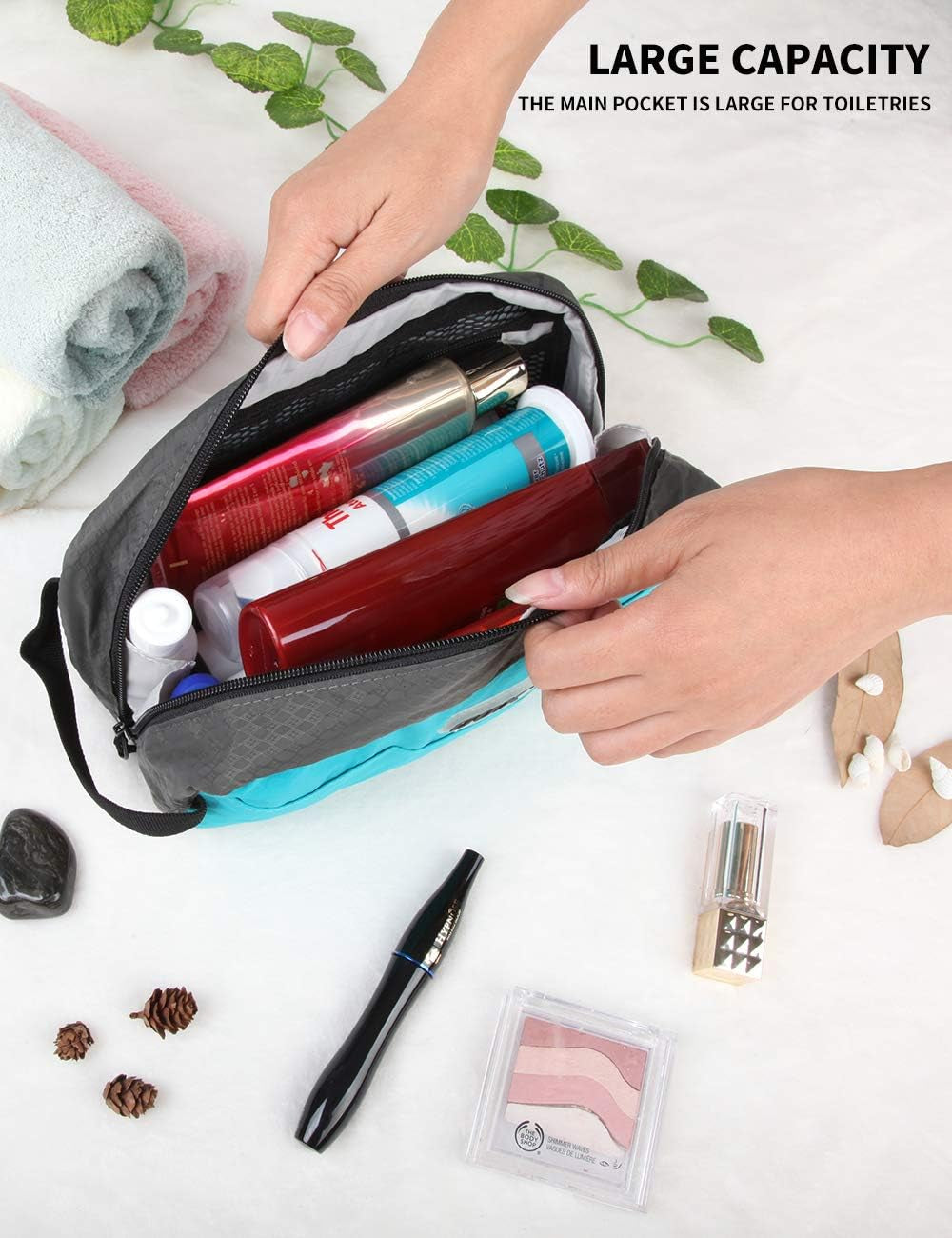Travel Small Toiletry Bag for Men Nylon Dopp Kit Medicine Bag Travel Organizer Pouch Shave Kits for Teens Toiletry Essentials Bathroom Compact (Turquoise, 9.8 * 4.3 * 3.3 Inches)