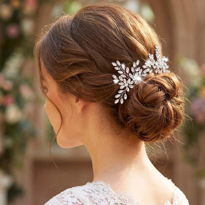 Silver Rhinestone Hair Pins Crystal Hair Clips Bridal Wedding Hair Accessories for Brides and Women Pack of 2 (A-Silver)